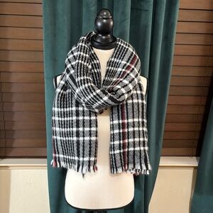 Black and White Plaid Large Scarf